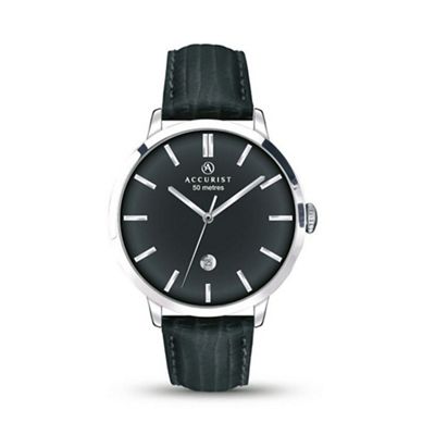 Men's black leather strap watch 7010.01